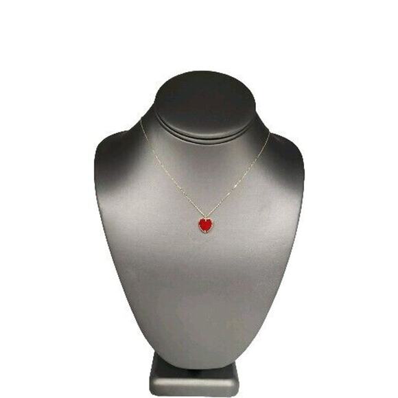 14k Yellow Gold Red Heart Pendant Necklace 18" - Picture 2 of 6